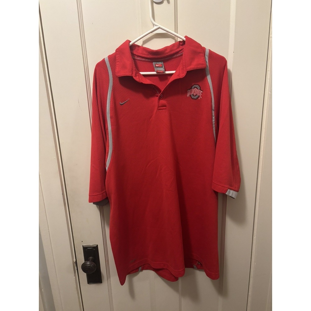 Vintage Ohio State Buckeyes Polo Shirt Men XXL Red Dri Fit Football Nike Team